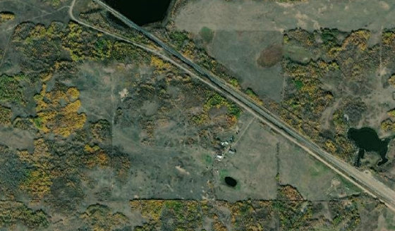 Satellite view of SW-12-43-10-W4 in Flagstaff County, with the parcel boundary outlined