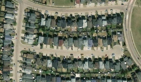 Satellite view of PLAN 0023214 BLOCK 2 LOT 56 in City of Edmonton, with the parcel boundary outlined