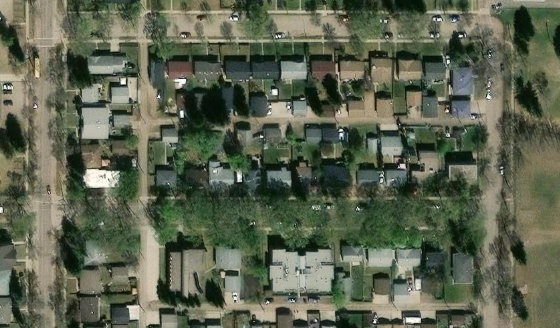 Satellite view of PLAN 2145HW BLOCK 14 LOT 10 in City of Edmonton, with the parcel boundary outlined