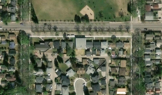 Satellite view of PLAN 2429HW BLOCK 36 LOT 13 in City of Edmonton, with the parcel boundary outlined