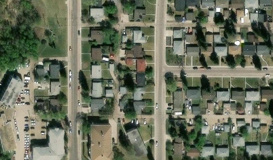 Satellite view of PLAN 1841KS BLOCK 3 LOT 10 in City of Edmonton, with the parcel boundary outlined