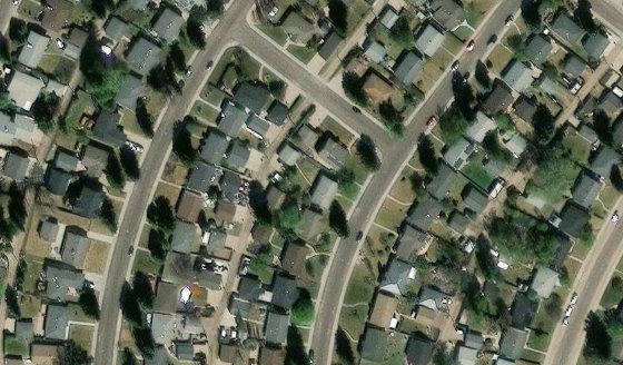 Satellite view of PLAN 1843KS BLOCK 50 LOT 30 in City of Edmonton, with the parcel boundary outlined