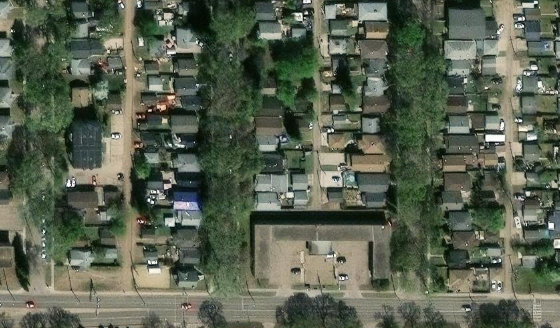 Satellite view of PLAN 1307P BLOCK 1 LOT 7 in City of Edmonton, with the parcel boundary outlined