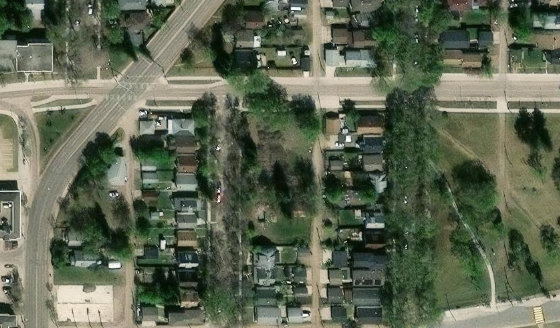 Satellite view of PLAN 2436AB BLOCK 8 LOT 13 in City of Edmonton, with the parcel boundary outlined