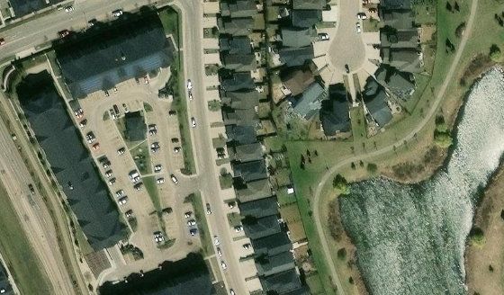 Satellite view of PLAN 1224595 BLOCK 5 LOT 64 in City of Edmonton, with the parcel boundary outlined