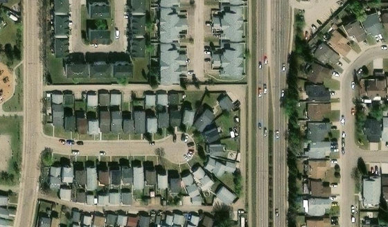 Satellite view of PLAN 9621672 BLOCK 68 LOT 119 in City of Edmonton, with the parcel boundary outlined