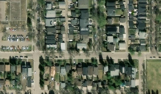 Satellite view of PLAN 2874P BLOCK 1 LOT 24 in City of Edmonton, with the parcel boundary outlined