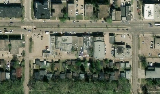 Satellite view of PLAN 2020011 BLOCK 12 LOT 9A in City of Edmonton, with the parcel boundary outlined