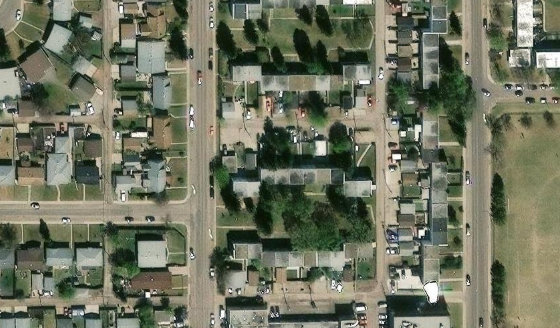 Satellite view of PLAN 1390MC BLOCK 18 LOT 67 in City of Edmonton, with the parcel boundary outlined