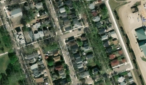 Satellite view of PLAN RN23 BLOCK 24 LOT 8 in City of Edmonton, with the parcel boundary outlined