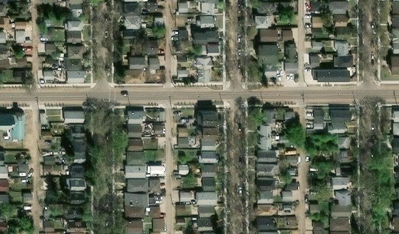 Satellite view of PLAN RN43A BLOCK 44 LOT 16 in City of Edmonton, with the parcel boundary outlined