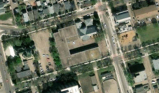 Satellite view of PLAN D BLOCK 27 LOT 1-3,10-14 in City of Edmonton, with the parcel boundary outlined