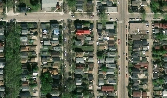 Satellite view of PLAN RN43 BLOCK 22 LOT 11 in City of Edmonton, with the parcel boundary outlined