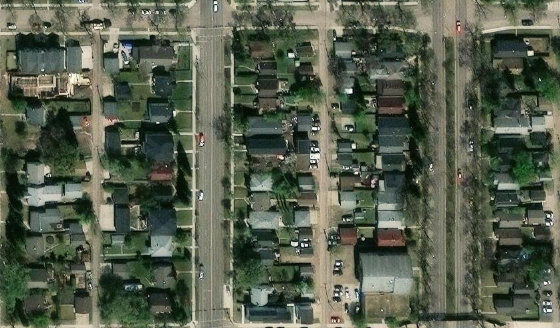 Satellite view of PLAN RN43 BLOCK 5 LOT 9 in City of Edmonton, with the parcel boundary outlined