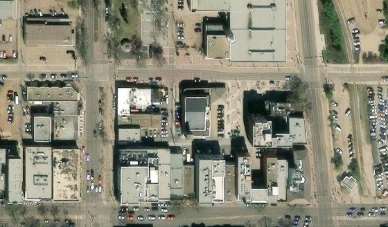 Satellite view of 10325 - 83 Avenue NW in City of Edmonton, with the parcel boundary outlined