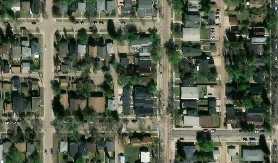 Satellite view of PLAN 5765Q BLOCK 12 LOT 5 in City of Edmonton, with the parcel boundary outlined