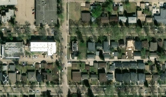 Satellite view of PLAN 5718AE BLOCK 18 LOT 3 in City of Edmonton, with the parcel boundary outlined