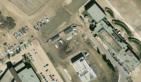 Satellite view of 8615 Flying Club Road NW in City of Edmonton, with the parcel boundary outlined