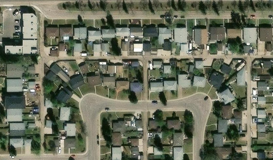 Satellite view of PLAN 4124MC BLOCK 25 LOT 48 in City of Edmonton, with the parcel boundary outlined