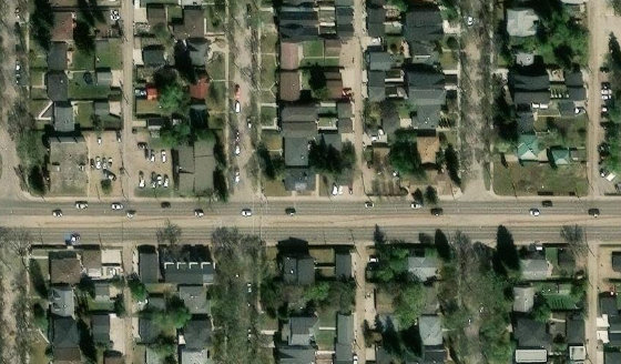 Satellite view of PLAN 4964HW BLOCK 26 LOT 17 in City of Edmonton, with the parcel boundary outlined