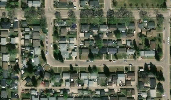 Satellite view of PLAN 1847KS BLOCK 57 LOT 17 in City of Edmonton, with the parcel boundary outlined