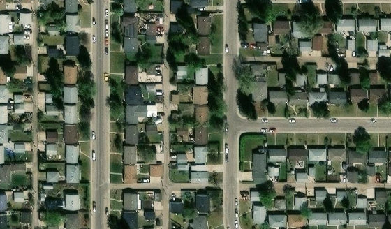 Satellite view of PLAN 3785KS BLOCK 11 LOT 43 in City of Edmonton, with the parcel boundary outlined