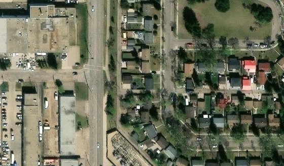 Satellite view of PLAN 5844HW BLOCK 18 LOT 18 in City of Edmonton, with the parcel boundary outlined