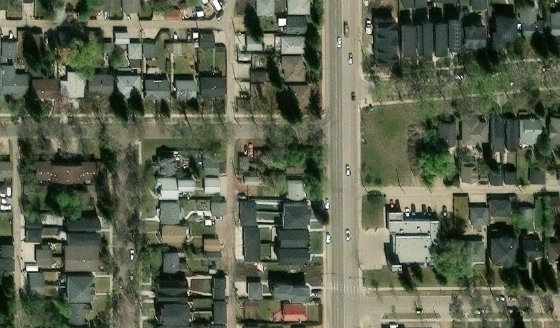 Satellite view of PLAN 39AJ BLOCK 3 LOT 3 in City of Edmonton, with the parcel boundary outlined