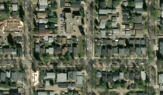 Satellite view of PLAN 1631AQ BLOCK 8A LOT 48 in City of Edmonton, with the parcel boundary outlined