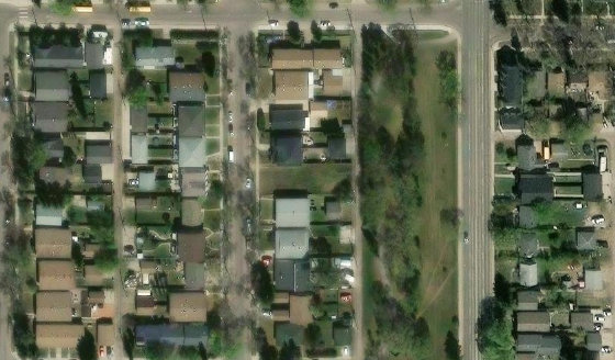 Satellite view of PLAN 7018ET BLOCK 63 LOT 6 in City of Edmonton, with the parcel boundary outlined