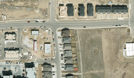 Satellite view of PLAN 1922458 BLOCK 26 LOT 44 in City of Edmonton, with the parcel boundary outlined