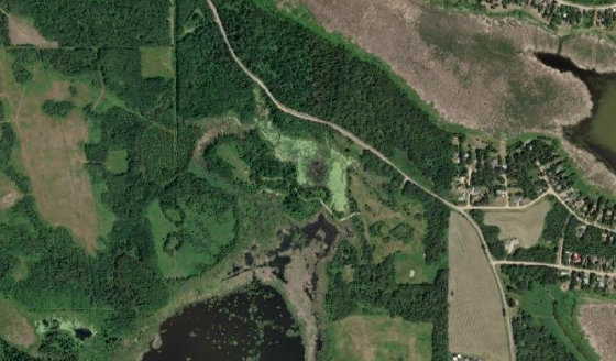 Satellite view of PLAN 2221517 BLOCK 2 LOT 1 in Lac Ste. Anne County, with the parcel boundary outlined