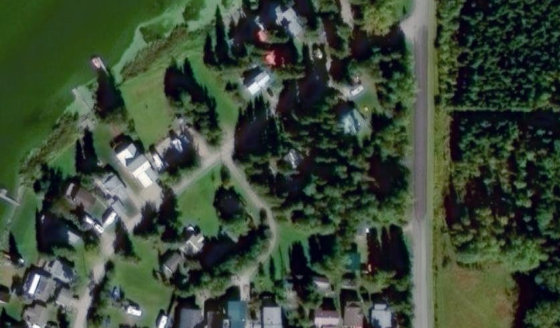 Satellite view of PLAN 2211MC BLOCK 2 LOT 18 in Lac Ste. Anne County, with the parcel boundary outlined