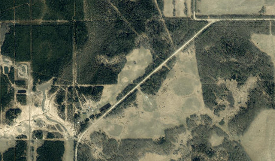 Satellite view of NW-11-51-8-W5 in Parkland County, with the parcel boundary outlined