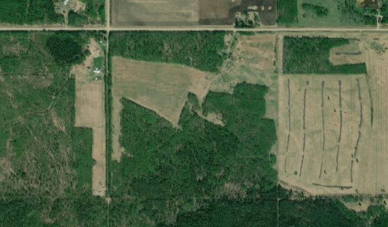 Satellite view of NW-1-54-11-W5 in Yellowhead County, with the parcel boundary outlined