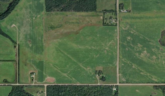 Satellite view of SW-30-54-14-W5 in Yellowhead County, with the parcel boundary outlined