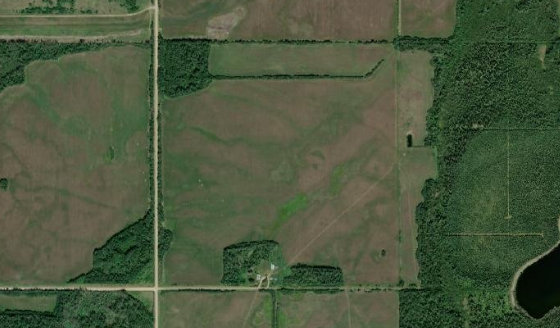Satellite view of SW-6-74-11-W6 in County of Grande Prairie No. 1, with the parcel boundary outlined